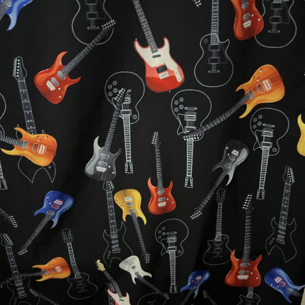 All Over Graphic Guitars Black Button Up Shirt Mens XL Soft Relaxed Stretch - Picture 5 of 7